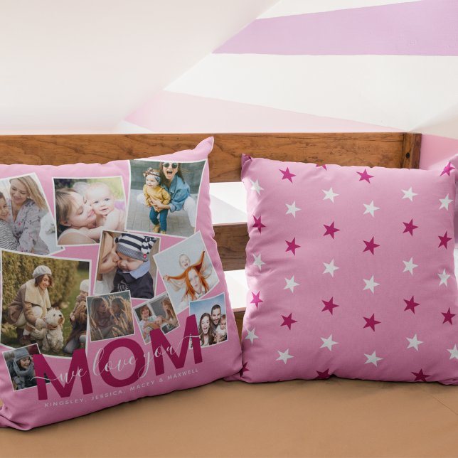 Modern 'We Love You' Photo Collage Mom Throw Pillo Cushion (Creator Uploaded)