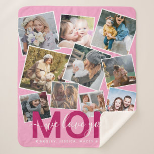 Modern 'We Love You' Photo Collage Mum Sherpa Blanket