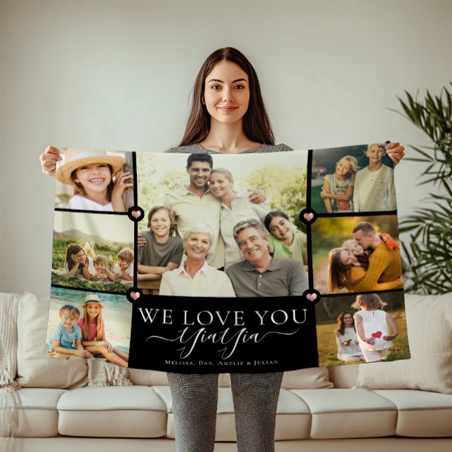 Modern We Love You YiaYia Family Photo Collage Fle Fleece Blanket (Creator Uploaded)