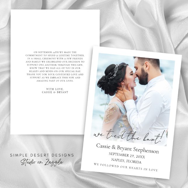 Modern We Tied the Knot Photo Elopement Wedding Announcement (Mondern Minimalist Simple We Tied the Knot Wedding Announcement with Photo)