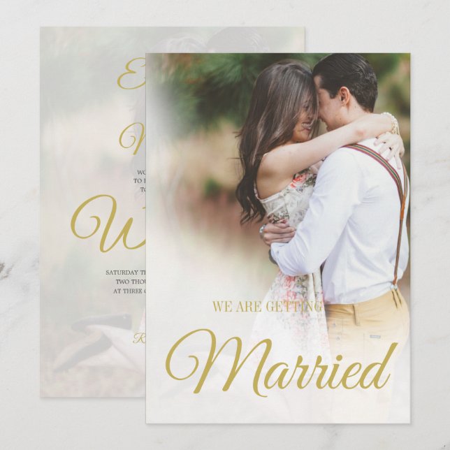 Modern Wedding  2 Photo Overlay Elegant Simple Invitation (Front/Back)