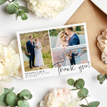 Modern Wedding 3 Photo Collage Thank You<br><div class="desc">Say thank you to your wedding guests with a photo collage where you can feature three of your own lovely wedding photos. Add your names and wedding date in a modern black font. Thank you is written in a charming hand-written script. On the back you can write by hand a...</div>