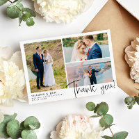 Modern Wedding 3 Photo Collage Thank You