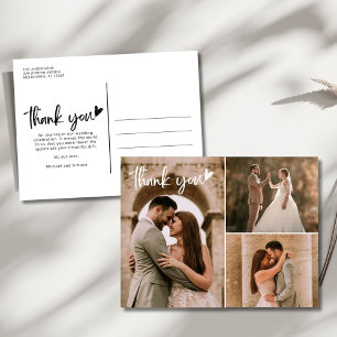 Modern Wedding 3 Photo Collage Thank You Postcard