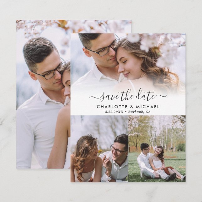 Modern Wedding 4 Photo Save The Date Cards (Front/Back)