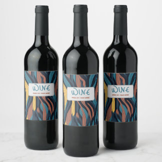 Modern Wedding Abstract Wavy Fire Simple Colour Wine Label