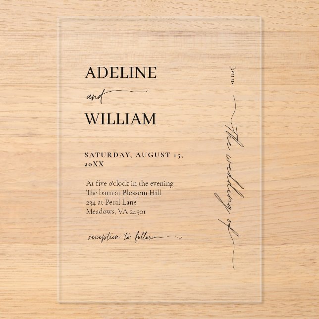 Modern Wedding Acrylic Elegant Invitation  (Front)