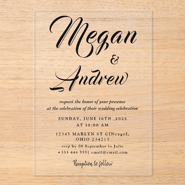 Modern Wedding  Acrylic Invitations (Front)
