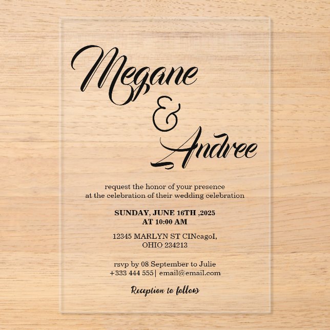Modern Wedding Acrylic Invitations (Front)