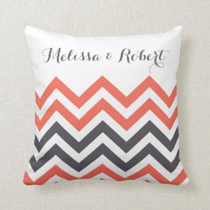 Modern Wedding Anniversary Couple Names Chevron   Cushion