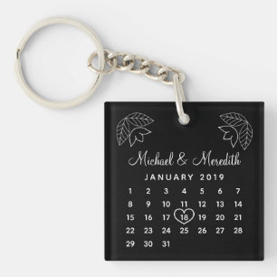Modern Wedding Anniversary Personalised Calendar Key Ring