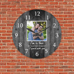 Modern Wedding Anniversary Photo Love Quote Black Large Clock<br><div class="desc">Wedding anniversary clock with  a romantic quote 'I'm in love with every moment I spent with you' to express your love.Personalise with your favourite couple photo.</div>