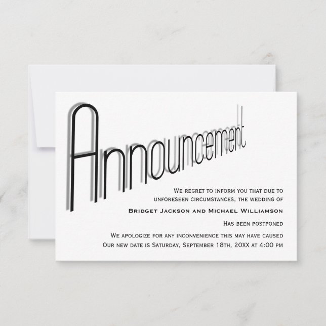 Modern Wedding Announcement – Postponed (Front)