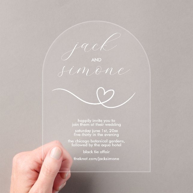 Modern Wedding | Arch Invites | Minimal White Acrylic Invitations (Insitu (Handheld))