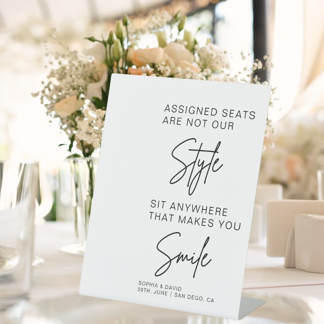 Modern Wedding Assigned Seats Are Not Our Style Pedestal Sign (Creator Uploaded)