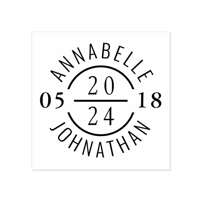 Modern Wedding Badge with Names and Date Rubber Stamp (Imprint)