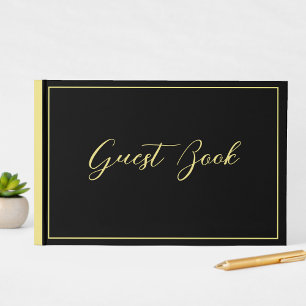 Modern Wedding Black & Faux Gold Chic  Guest Book