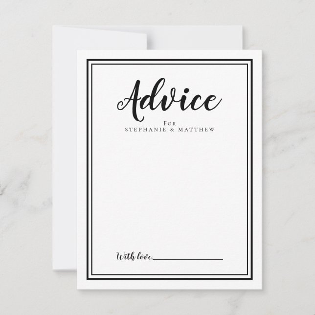Modern Wedding Black White Newlywed Advice Card (Front)