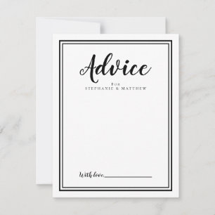 Modern Wedding Black White Newlywed Advice Card