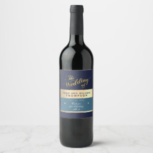 modern wedding blue wine label