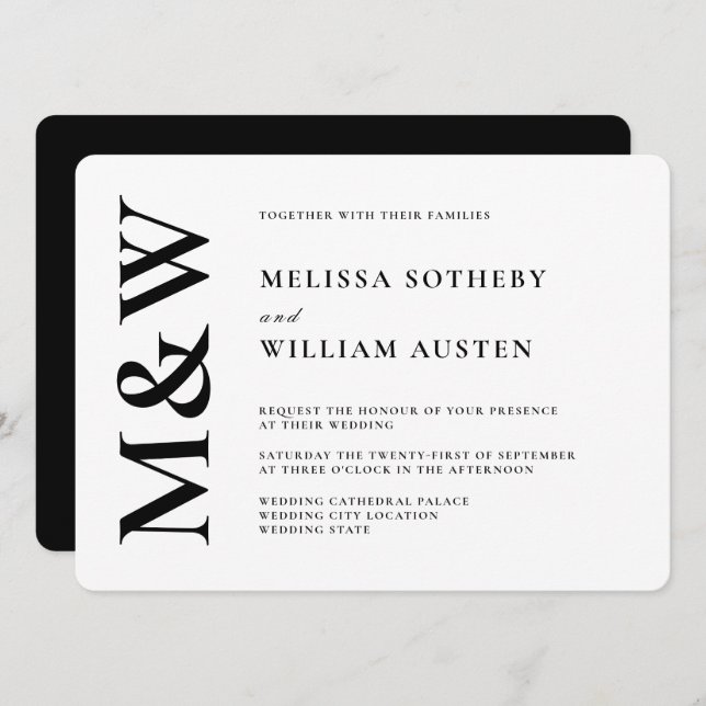 Modern Wedding Bold Black and White Invitation (Front/Back)