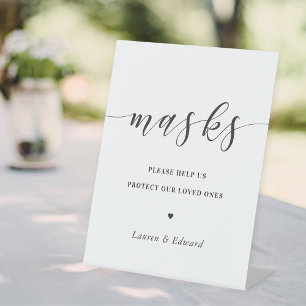 Modern Wedding Bridal Shower Face Mask Pedestal Sign
