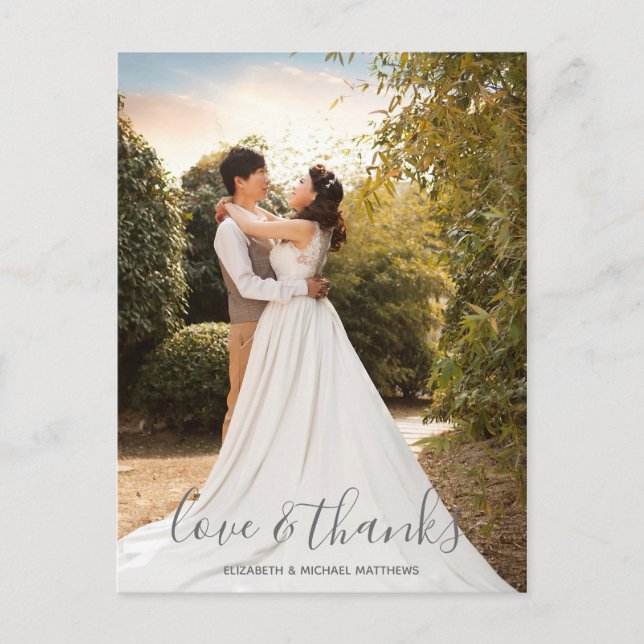 Modern Wedding Calligraphy Love Thanks Photo Postcard (Front)
