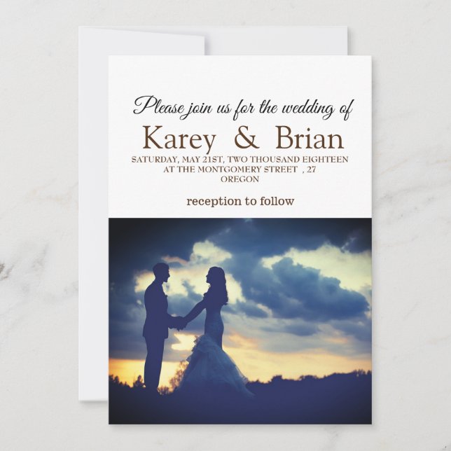 Modern Wedding Card Photo Golden Dots Back, Script (Front)