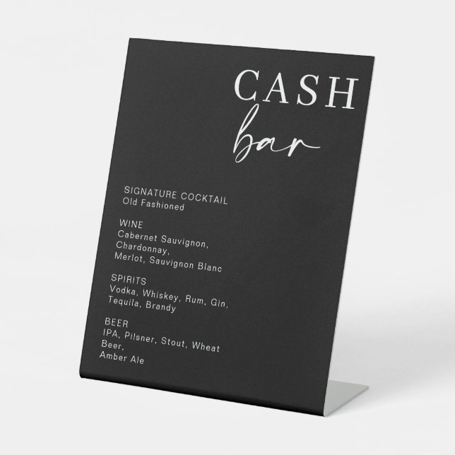 Modern Wedding Cash Bar | Bar Drink Menu Sign (Front)