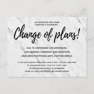 Modern Wedding Change of Plans Postponed Canceled Postcard