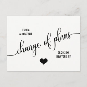 Modern Wedding CHANGE THE DATE PLANS POSTPONE Announcement Postcard