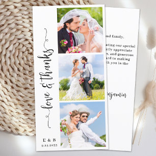 Modern Wedding Chic Personalised Monogram 3 Photo Thank You Card