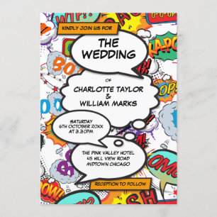 Modern Wedding Colourful Typographic Comic Book Invitation