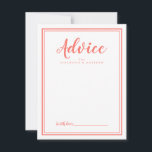 Modern Wedding Coral White Newlywed Advice Card<br><div class="desc">Simple and elegant wedding newlywed advice card features a minimalist design with a double frame border in trendy coral on a crisp white background. Personalise with your names. Space provided for your guest to add their advice, well wishes, and signature. Lettering and script are in coral. The back of the...</div>