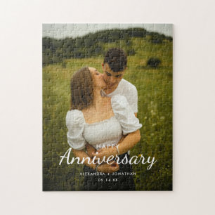 Modern Wedding Couple Happy Anniversary Photo Jigsaw Puzzle
