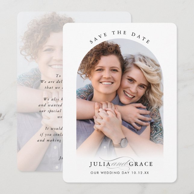 MODERN WEDDING couple photo arch frame calligraphy Invitation (Front/Back)