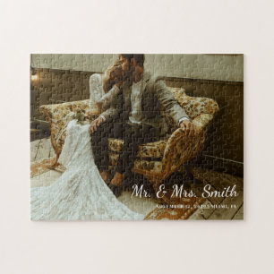 Modern Wedding Couple Photo Mr. & Mrs. Newlyweds Jigsaw Puzzle