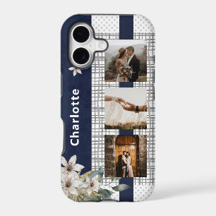 Modern Wedding Couple Photo Personalised Floral Ca