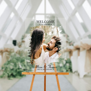 Modern Wedding Couple Photo Welcome Clear Acrylic Sign