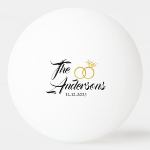 Modern Wedding Couple Ring Favour Name Date Golde Ping Pong Ball