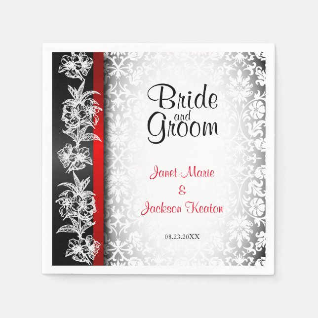 Modern Wedding Damask in White, Black and Red Napkin (Front)