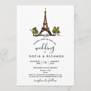Modern Wedding Destination Paris Eiffel Tower Invitation