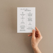 Modern Wedding Details Card with Icons in Taupe