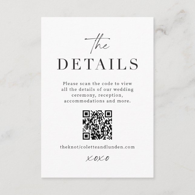 Modern Wedding Details Enclosure Scan QR Code Card (Front)