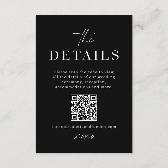 Modern Wedding Details Enclosure Scan QR Code Card (Front)