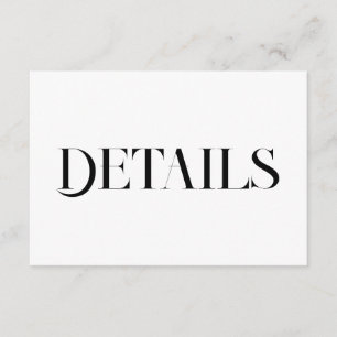 Modern Wedding Details Minimalist Black & White Enclosure Card