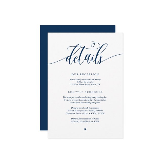 Modern Wedding Details, Navy Blue Enclosed Card (Front/Back In Situ)