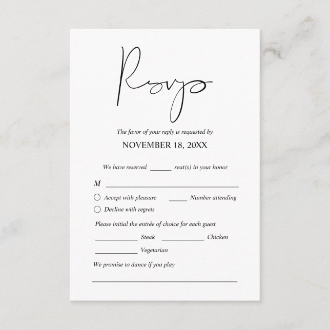 Modern Wedding Dinner Invites RSVP Enclosed Card (Front)