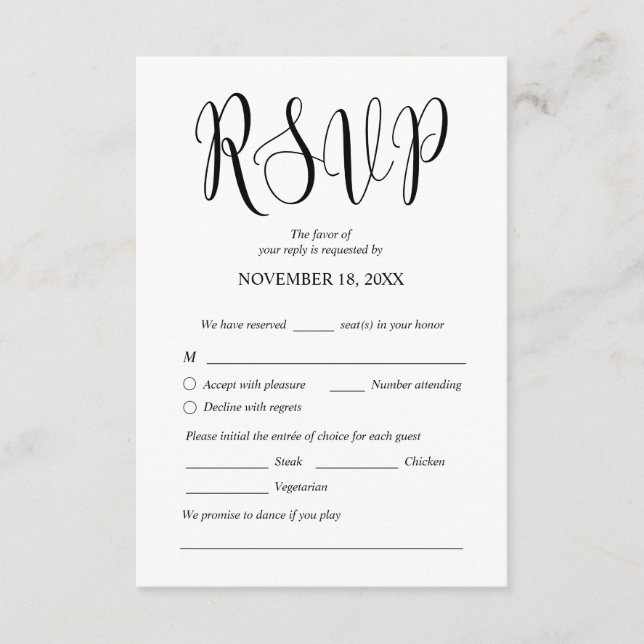 Modern Wedding Dinner Invites RSVP Enclosed Card (Front)