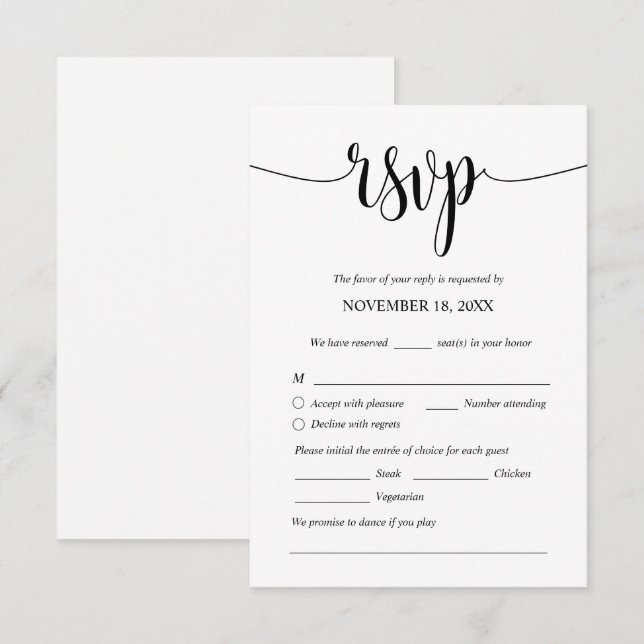 Modern Wedding Dinner Invites RSVP Enclosed Cards (Front/Back)